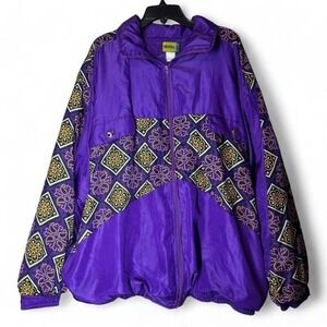 Miramax Vintage Purple Geometric Track Jacket Windbreaker 2X 80s 90s Bomber Bold